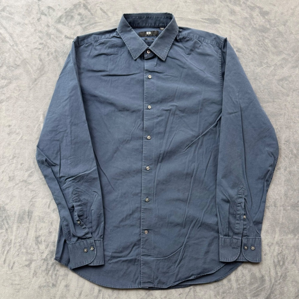 Uniqlo Mens Slim Fit Long Sleeve Button Down Shirt Navy Blue Medium